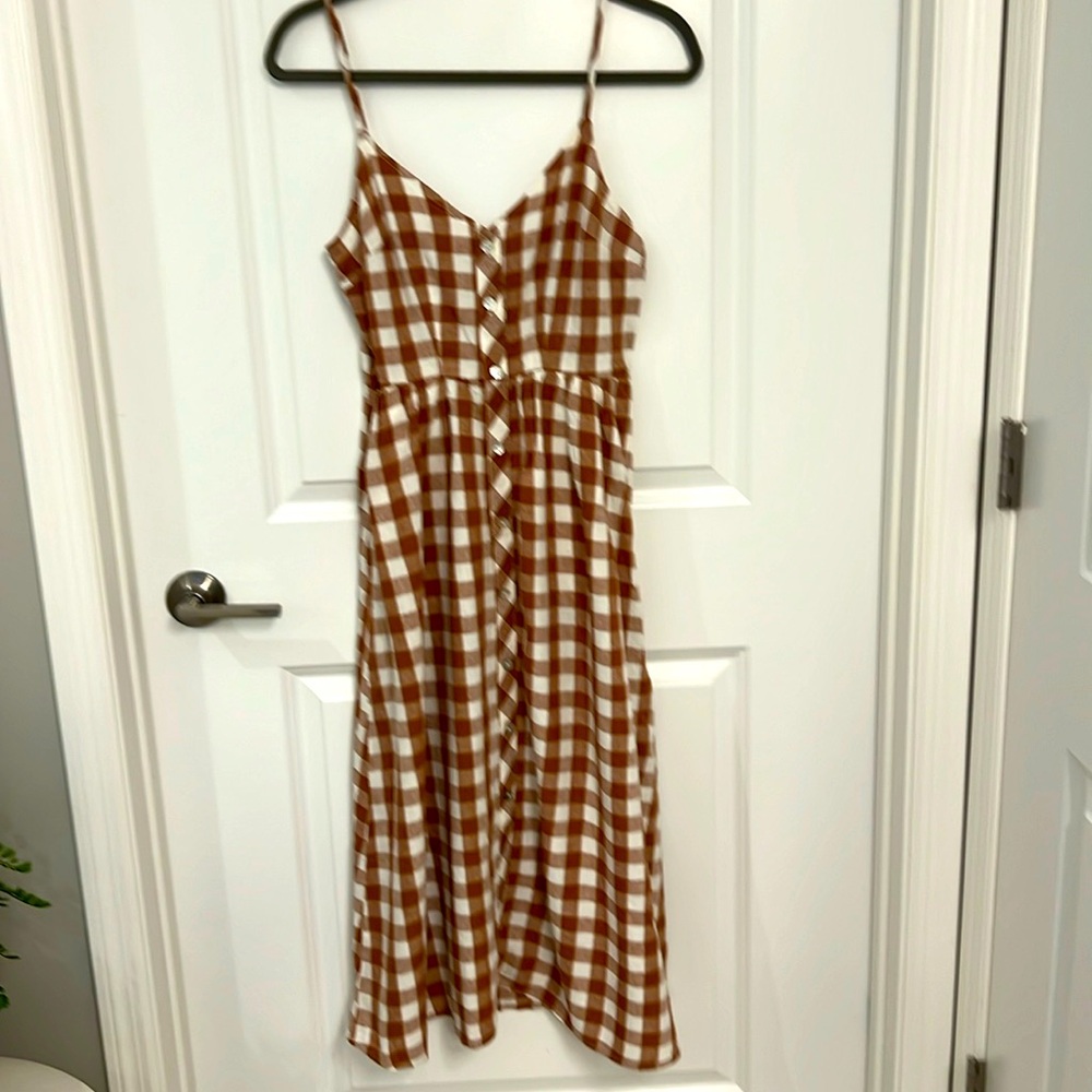 Target Brown and White Gingham Button-Front Midi Dress